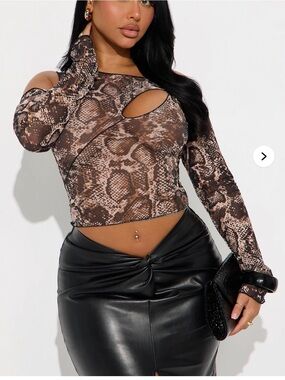 Fashion Nova Brown Snake-Print Cutout Crop Top